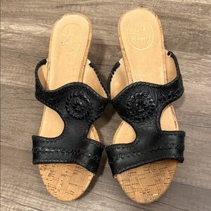 Jack Rogers Sz 10M Black Leather Sandals with Cork Sole